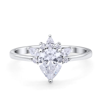 Art Deco Engagement Ring Pear Simulated Cubic Zirconia 925 Sterling Silver